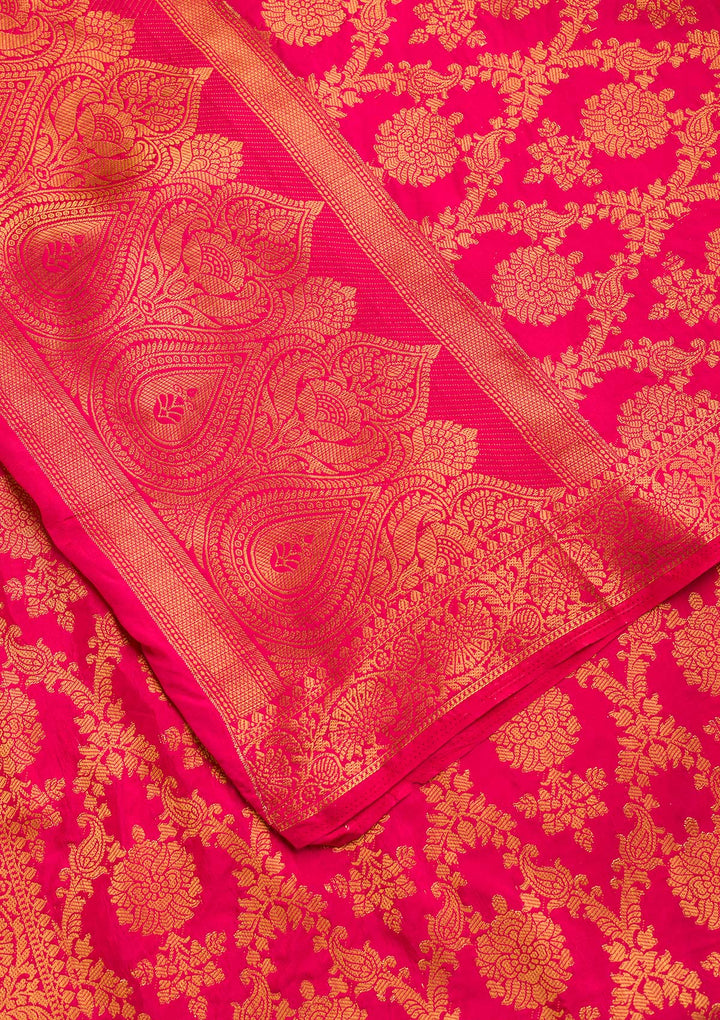 Rani Pink Zariwork Raw Silk Dupatta-Koskii