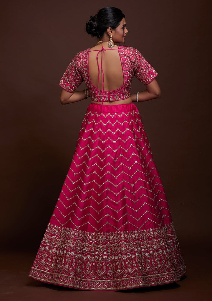 Rani Pink Zariwork Raw Silk Lehenga-Koskii