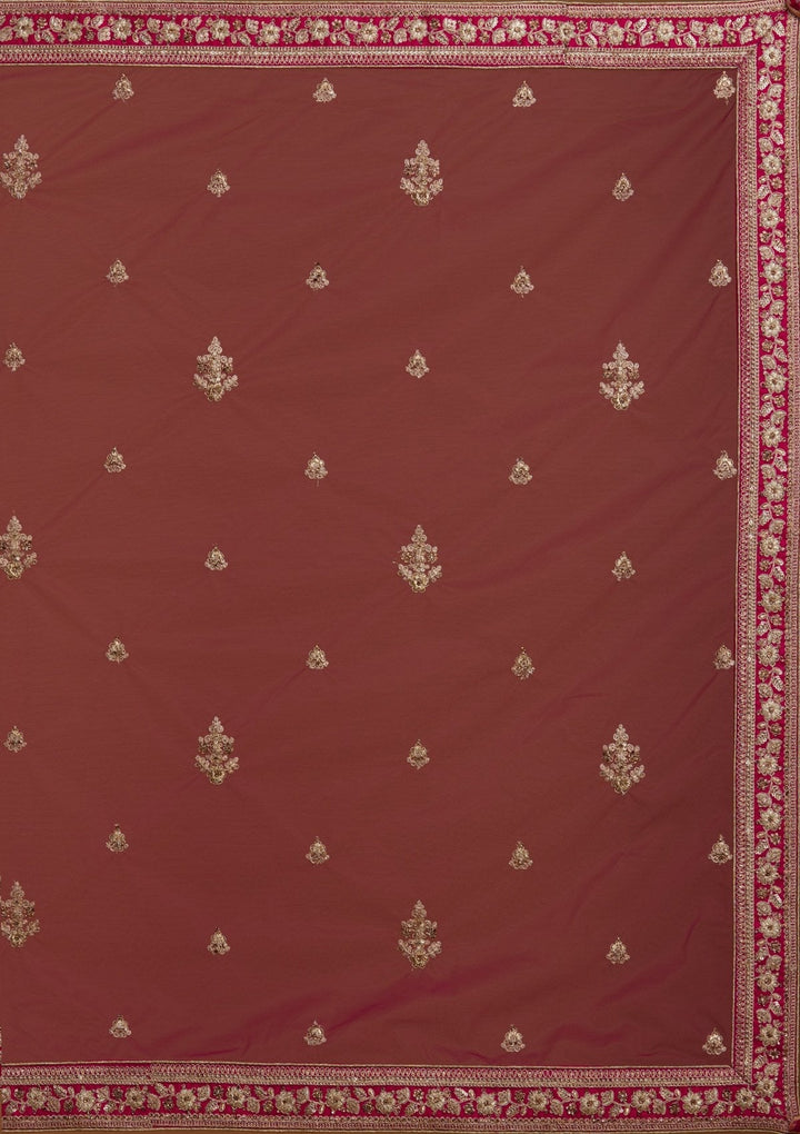 Rani Pink Zariwork Raw Silk Designer Semi-Stitched Lehenga - koskii