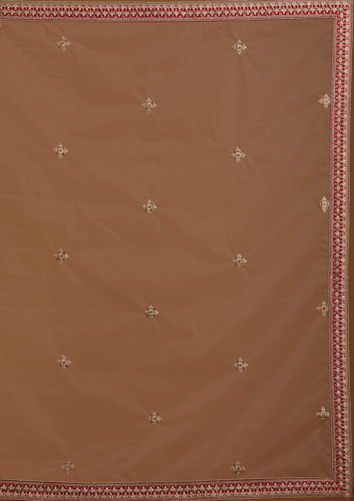 Rani Pink Zariwork Raw Silk Designer Semi-Stitched Lehenga - koskii