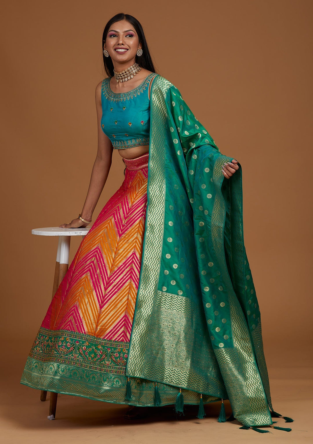 Rani Pink Zariwork Raw Silk Designer Lehenga-Koskii