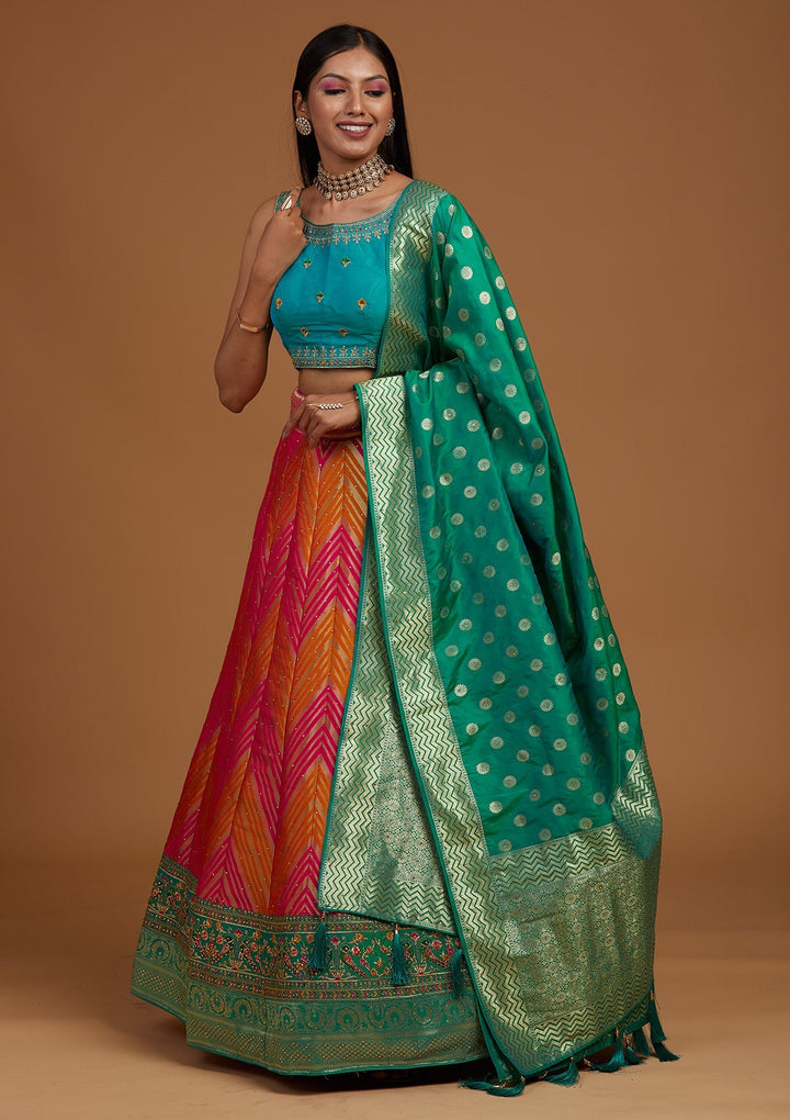 Rani Pink Zariwork Raw Silk Designer Lehenga-Koskii