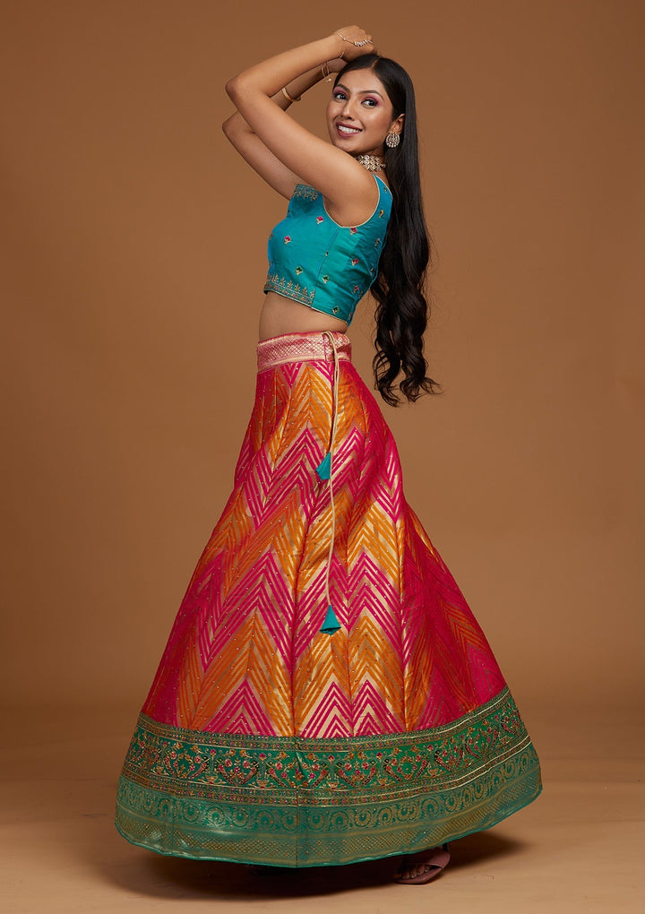 Rani Pink Zariwork Raw Silk Designer Lehenga-Koskii