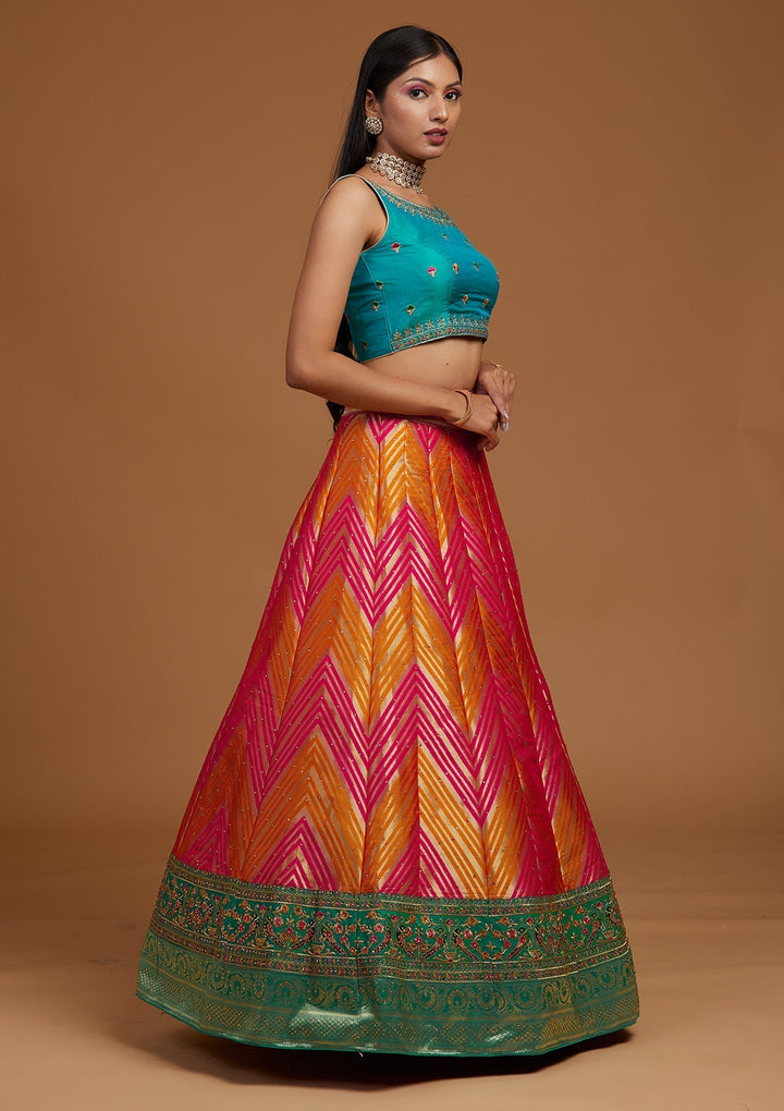 Rani Pink Zariwork Raw Silk Designer Lehenga-Koskii