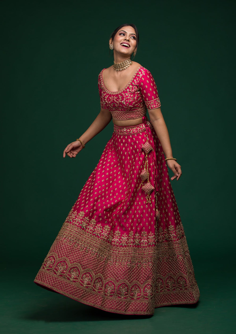 Rani Pink Zariwork Raw Silk Lehenga-koskii