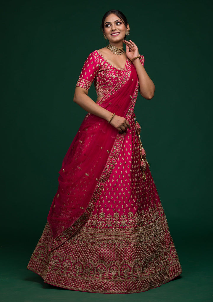 Rani Pink Zariwork Raw Silk Lehenga-koskii