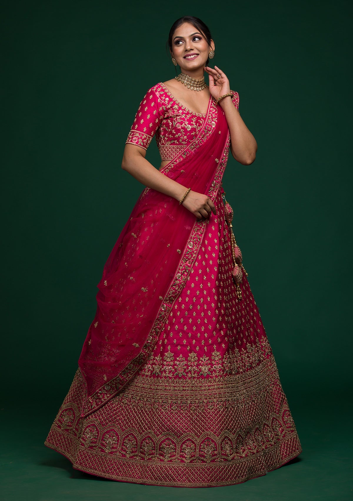 Rani Pink Zariwork Raw Silk Lehenga-koskii