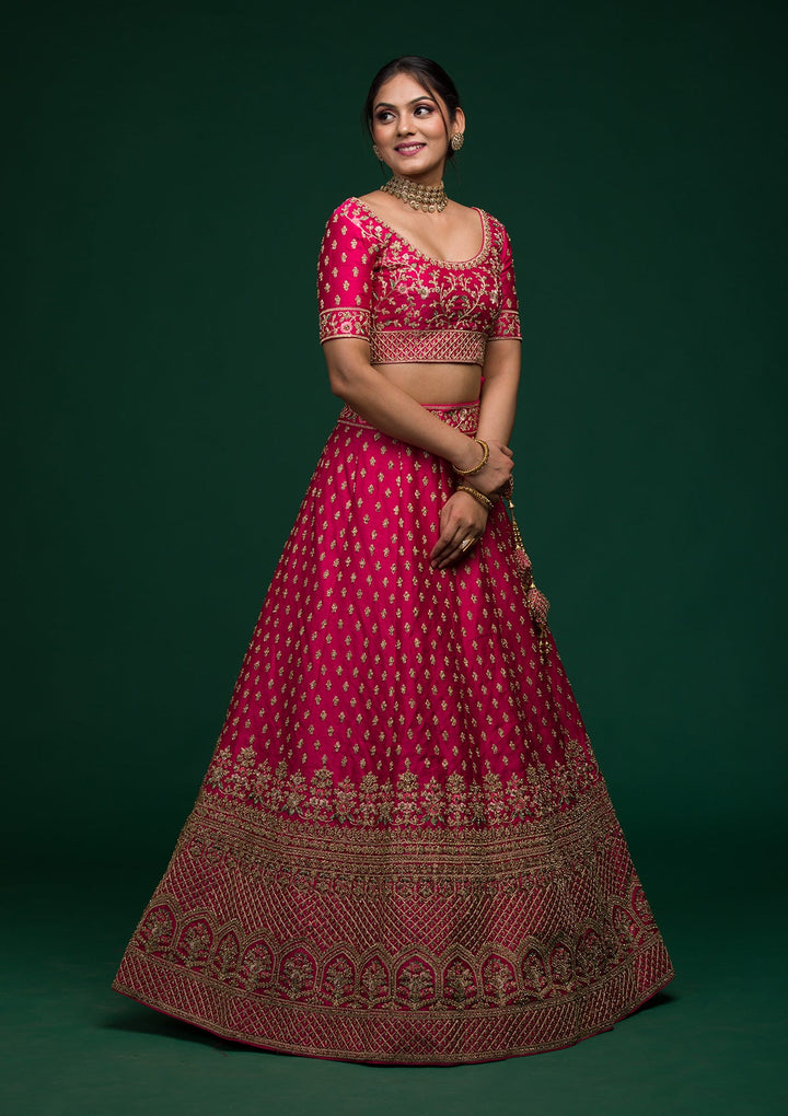 Rani Pink Zariwork Raw Silk Lehenga-koskii