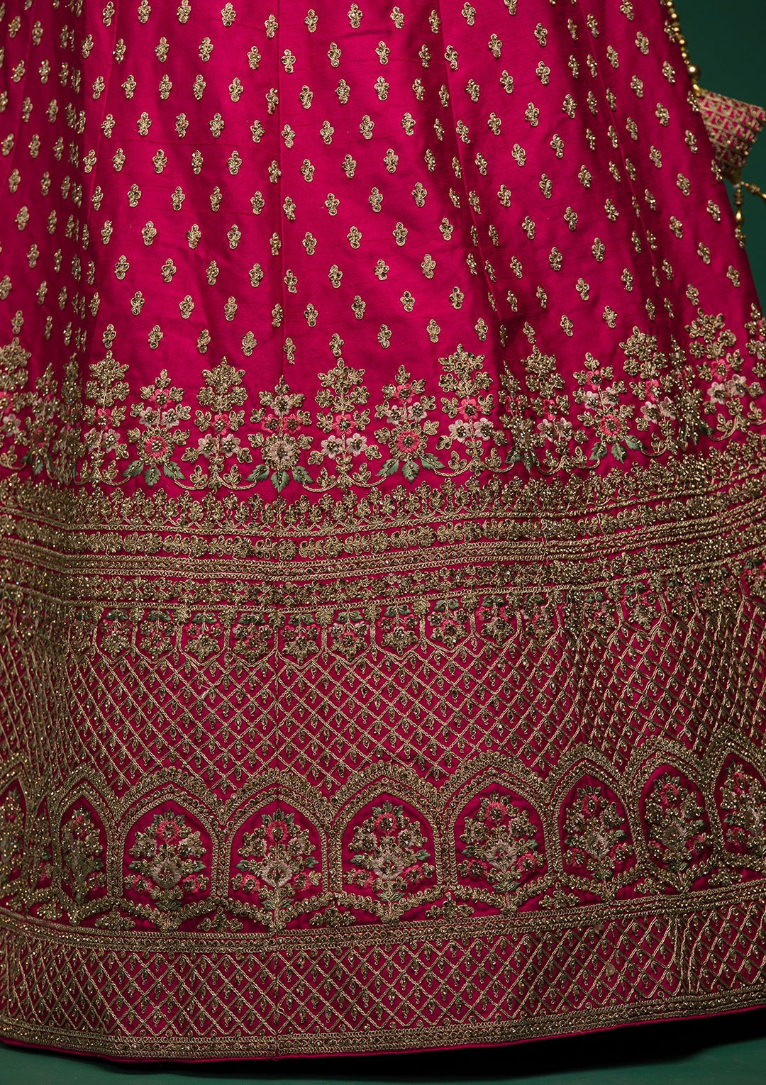 Rani Pink Zariwork Raw Silk Lehenga-koskii