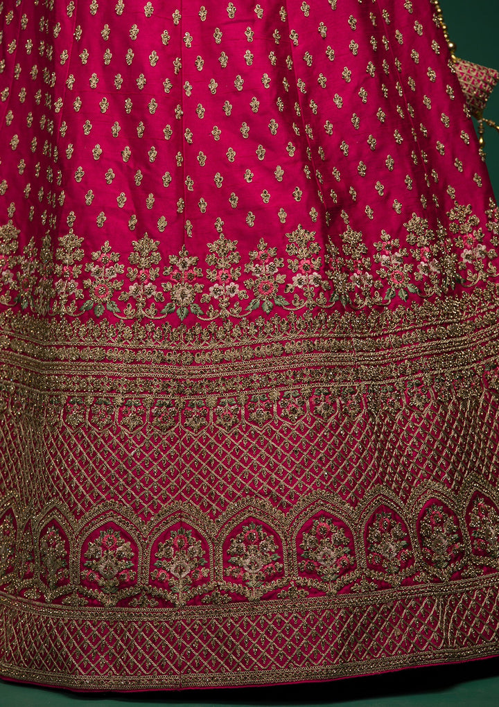 Rani Pink Zariwork Raw Silk Lehenga-koskii