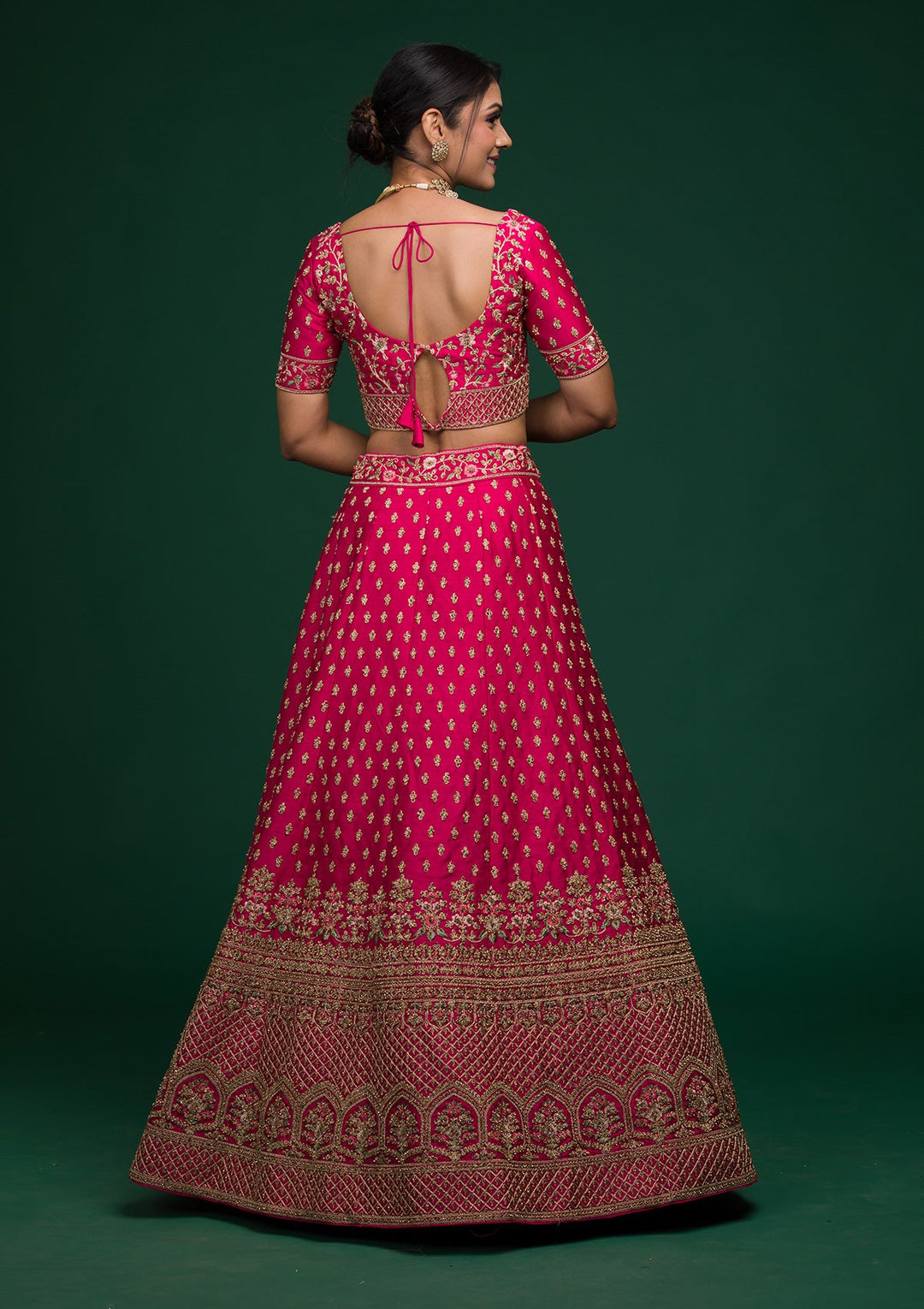Rani Pink Zariwork Raw Silk Lehenga-koskii