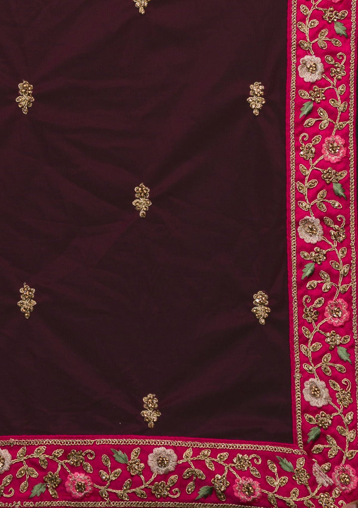 Rani Pink Zariwork Raw Silk Lehenga-koskii