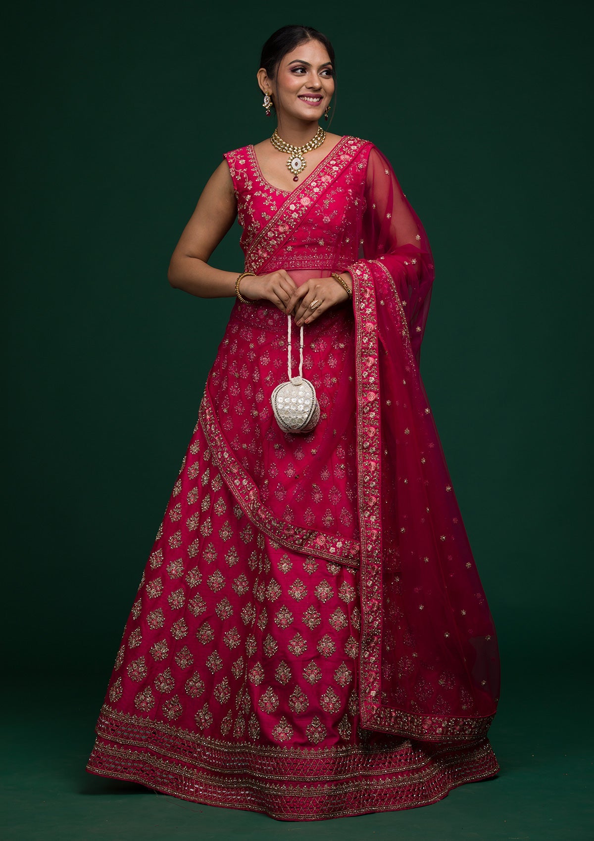 Rani Pink Zariwork Raw Silk Lehenga-koskii