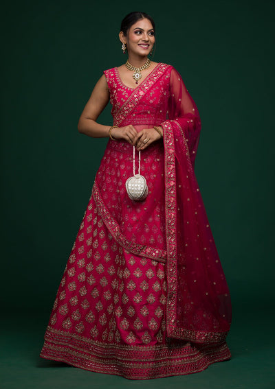 Rani Pink Zariwork Raw Silk Lehenga-koskii