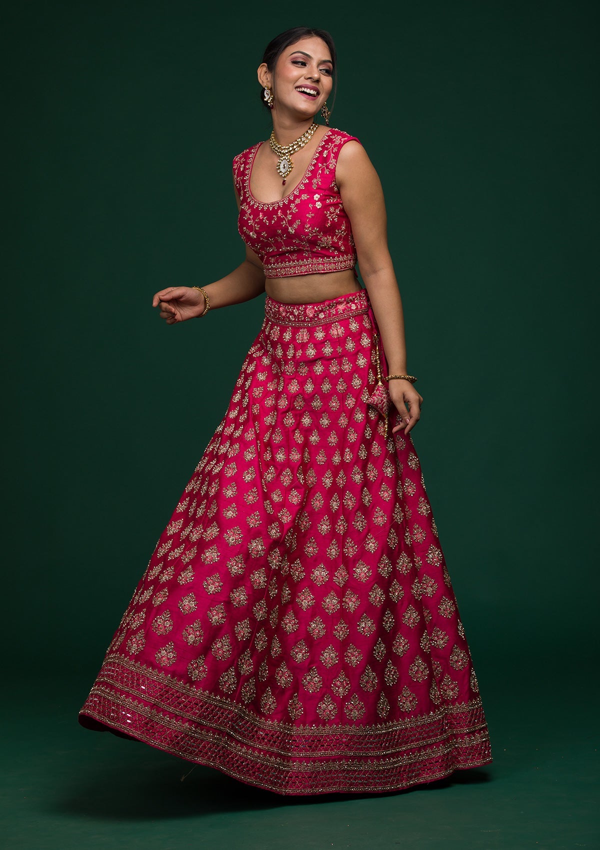 Rani Pink Zariwork Raw Silk Lehenga-koskii