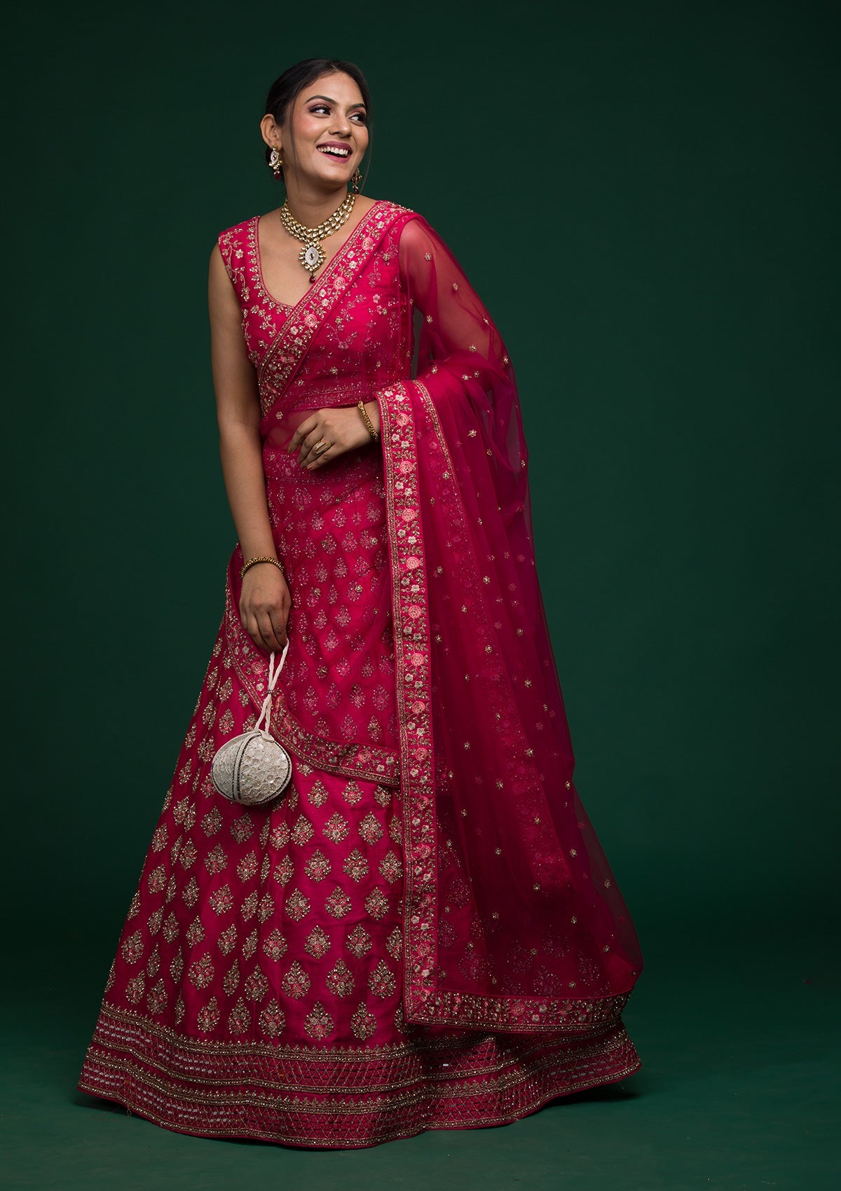 Rani Pink Zariwork Raw Silk Lehenga-koskii