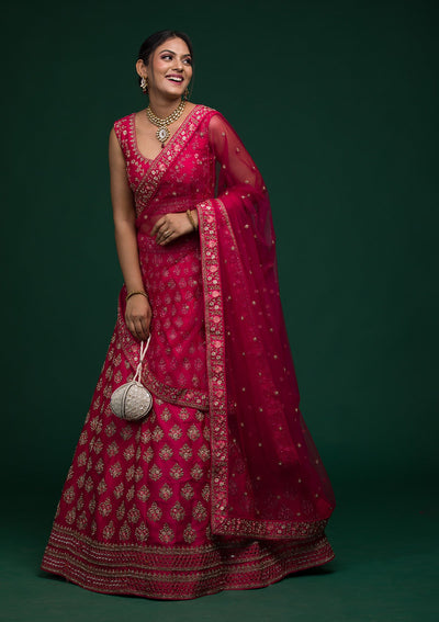 Rani Pink Zariwork Raw Silk Lehenga-koskii