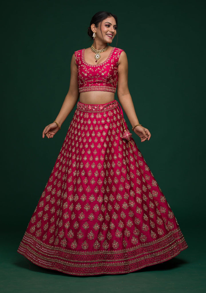 Rani Pink Zariwork Raw Silk Lehenga-koskii