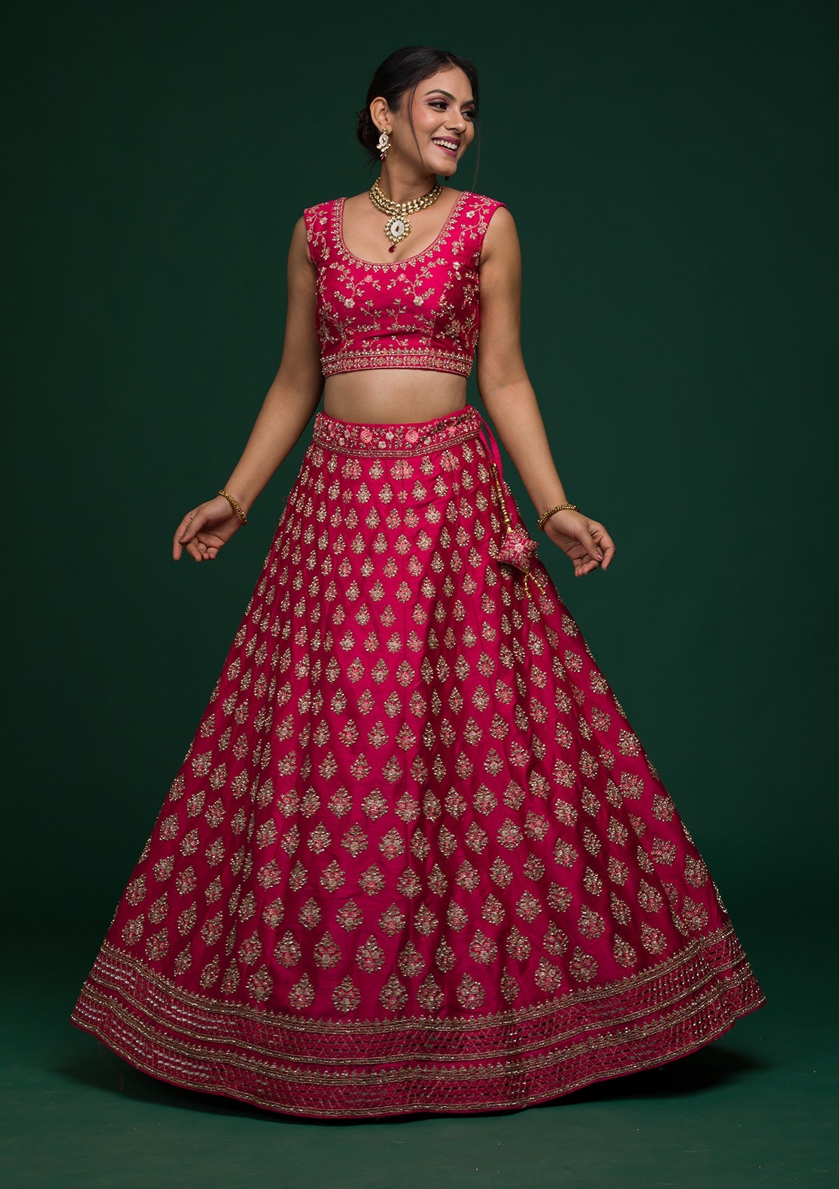 Rani Pink Zariwork Raw Silk Lehenga-koskii