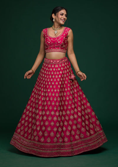 Rani Pink Zariwork Raw Silk Lehenga-koskii