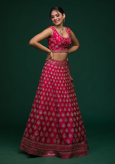 Rani Pink Zariwork Raw Silk Lehenga-koskii