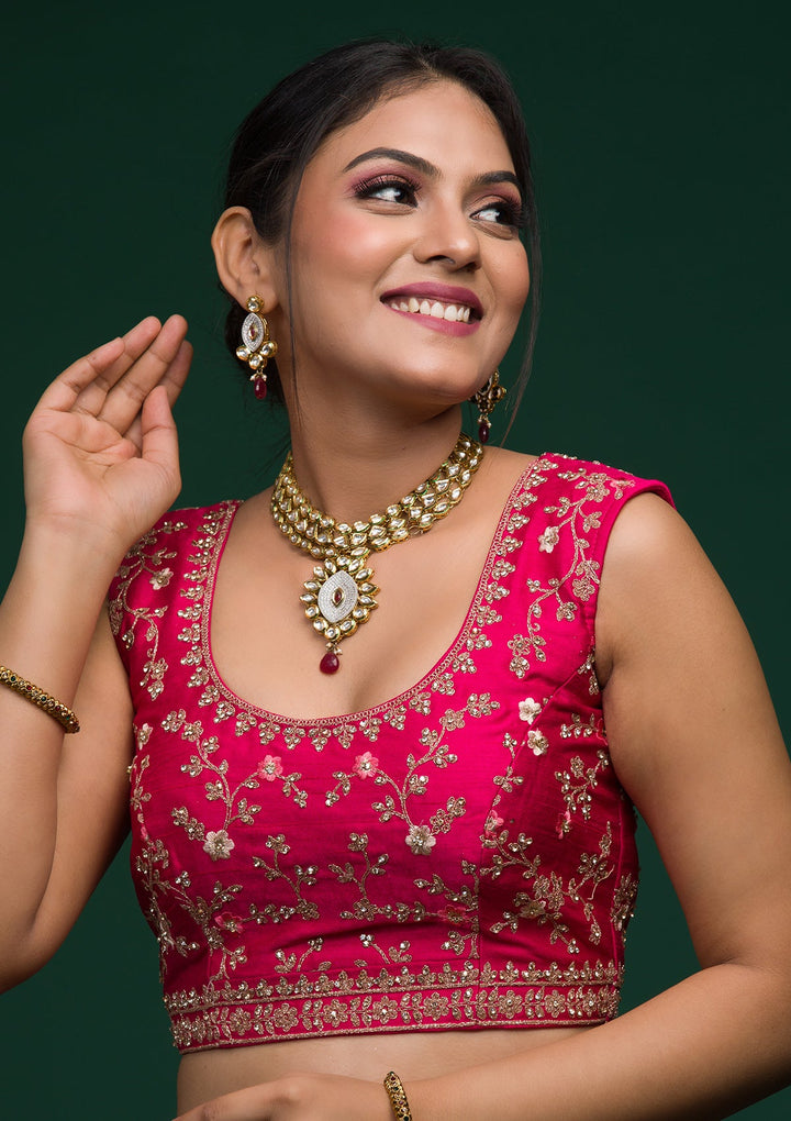 Rani Pink Zariwork Raw Silk Lehenga-koskii