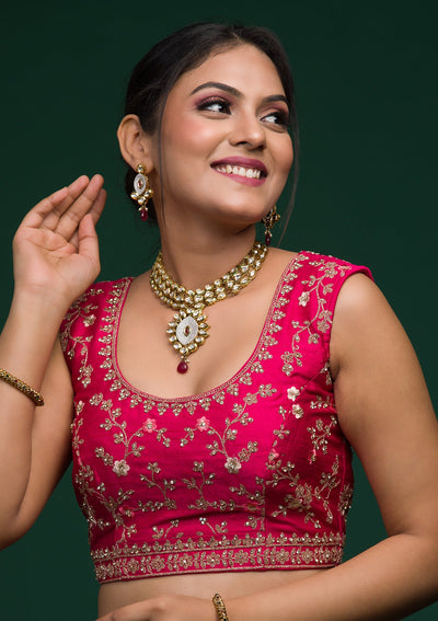 Rani Pink Zariwork Raw Silk Lehenga-koskii