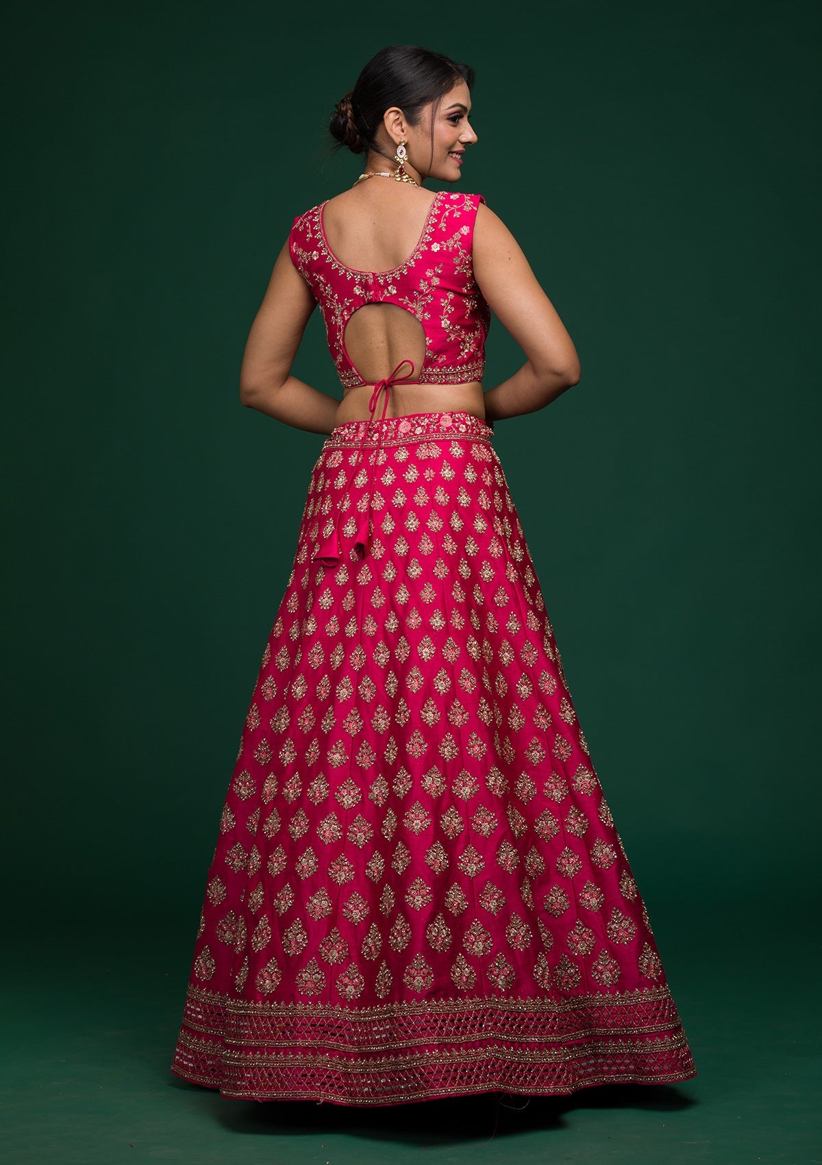Rani Pink Zariwork Raw Silk Lehenga-koskii
