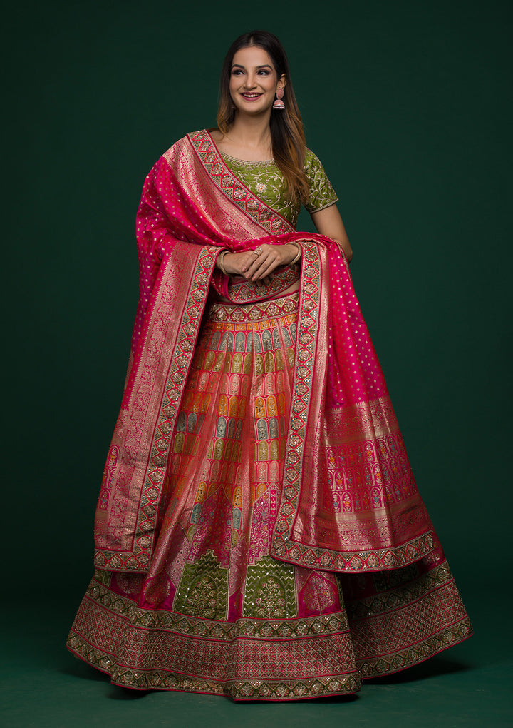 Rani Pink Zariwork Raw Silk Lehenga-Koskii