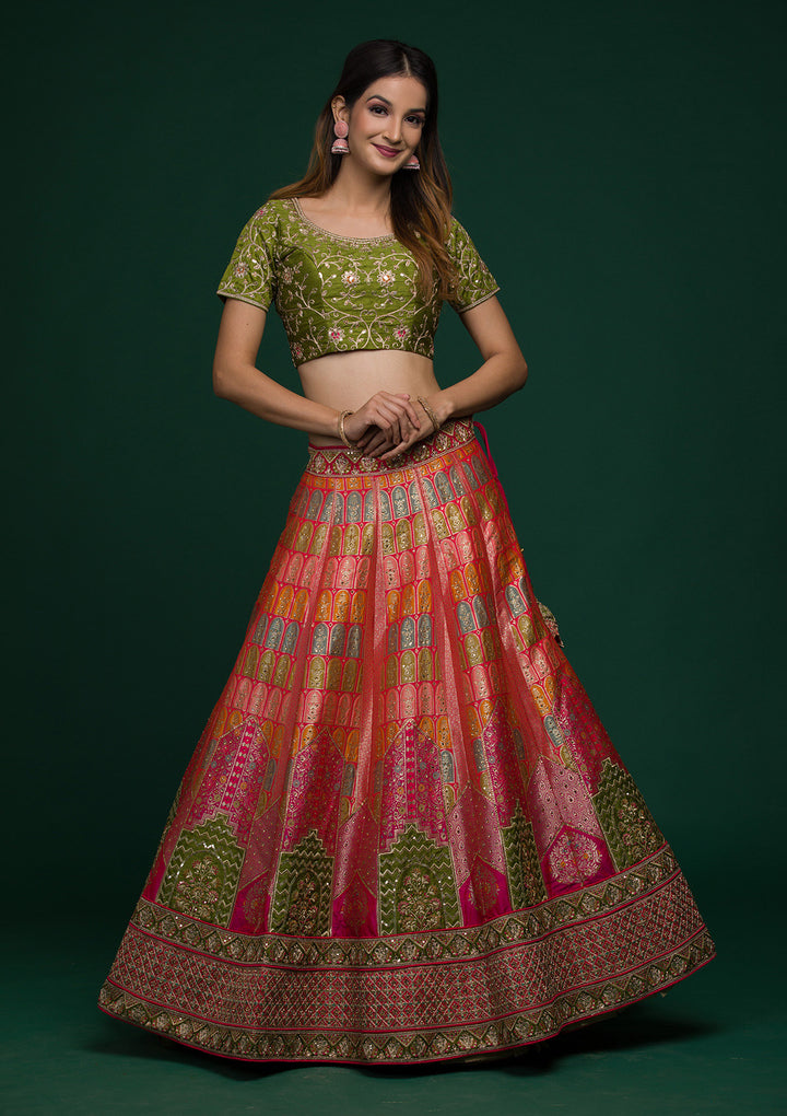Rani Pink Zariwork Raw Silk Lehenga-Koskii