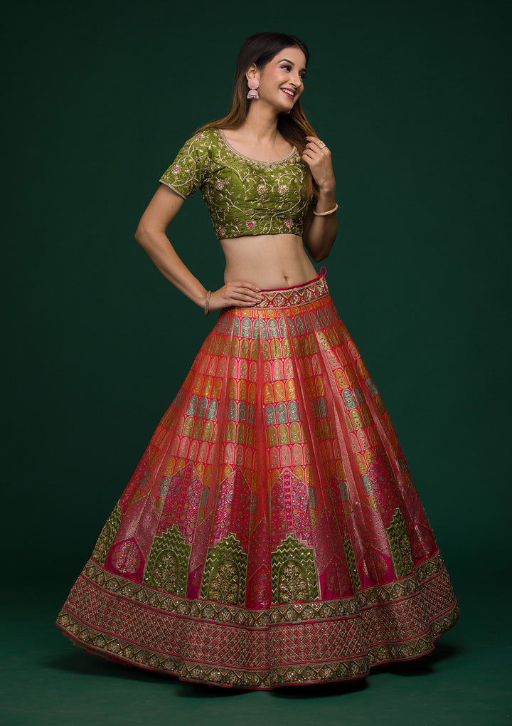 Rani Pink Zariwork Raw Silk Lehenga-Koskii