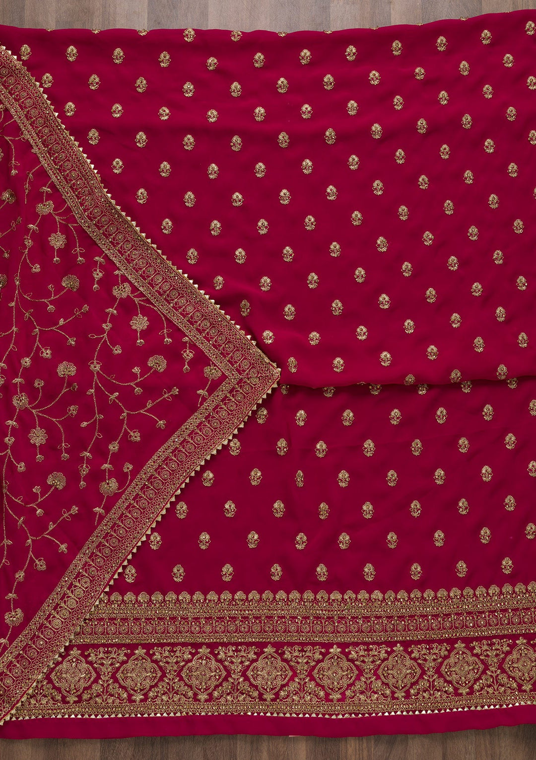 Rani Pink Zariwork Raw Silk Unstitched Salwar Suit-Koskii