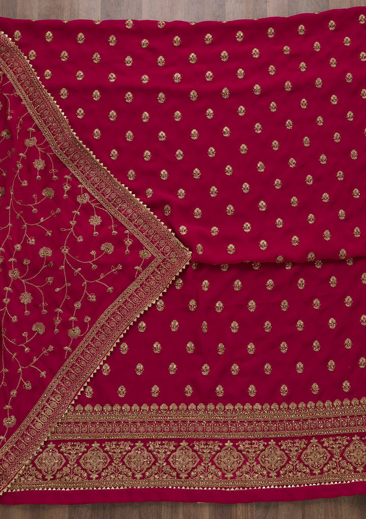 Rani Pink Zariwork Raw Silk Unstitched Salwar Suit-Koskii