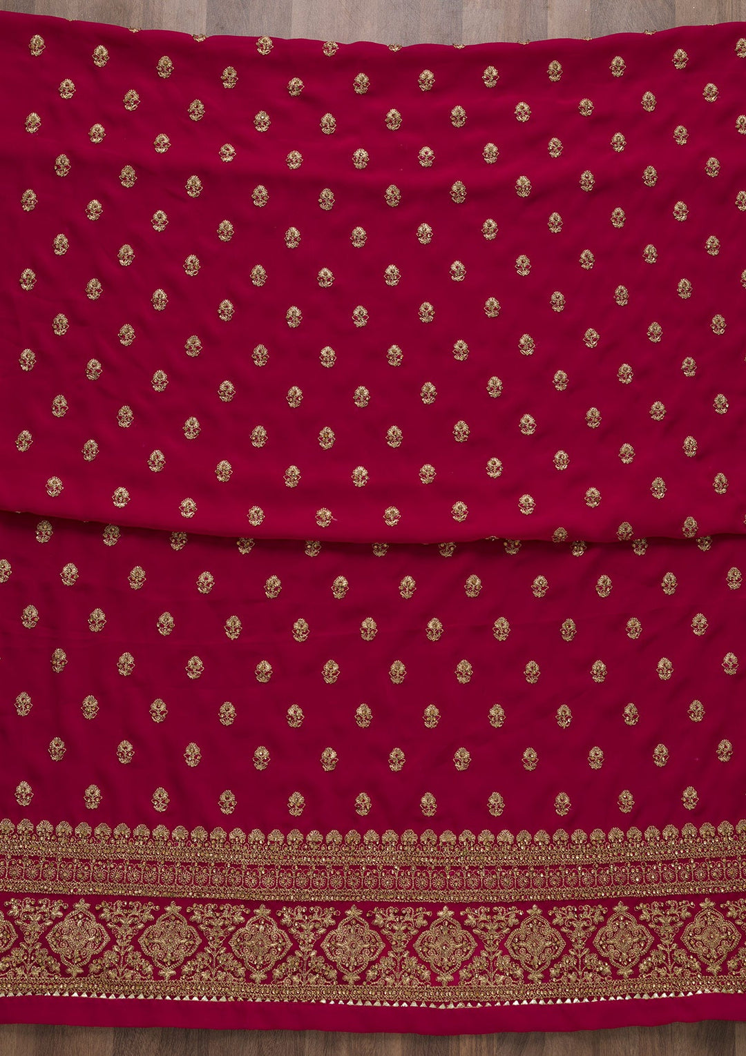 Rani Pink Zariwork Raw Silk Unstitched Salwar Suit-Koskii