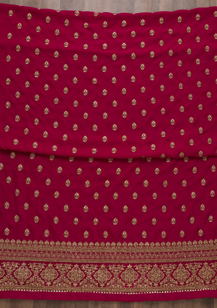 Rani Pink Zariwork Raw Silk Unstitched Salwar Suit-Koskii