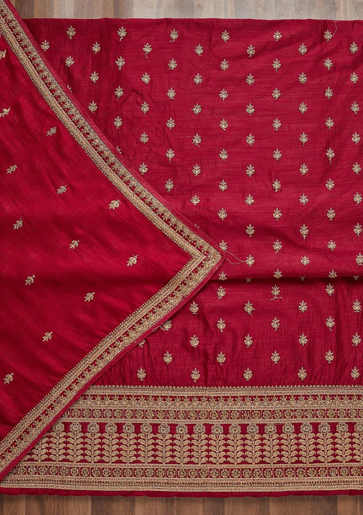 Rani Pink Zariwork Raw Silk Unstitched Salwar Suit - Koskii