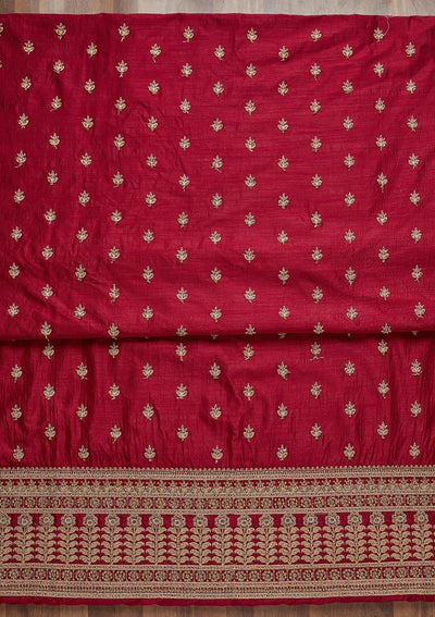Rani Pink Zariwork Raw Silk Unstitched Salwar Suit - Koskii