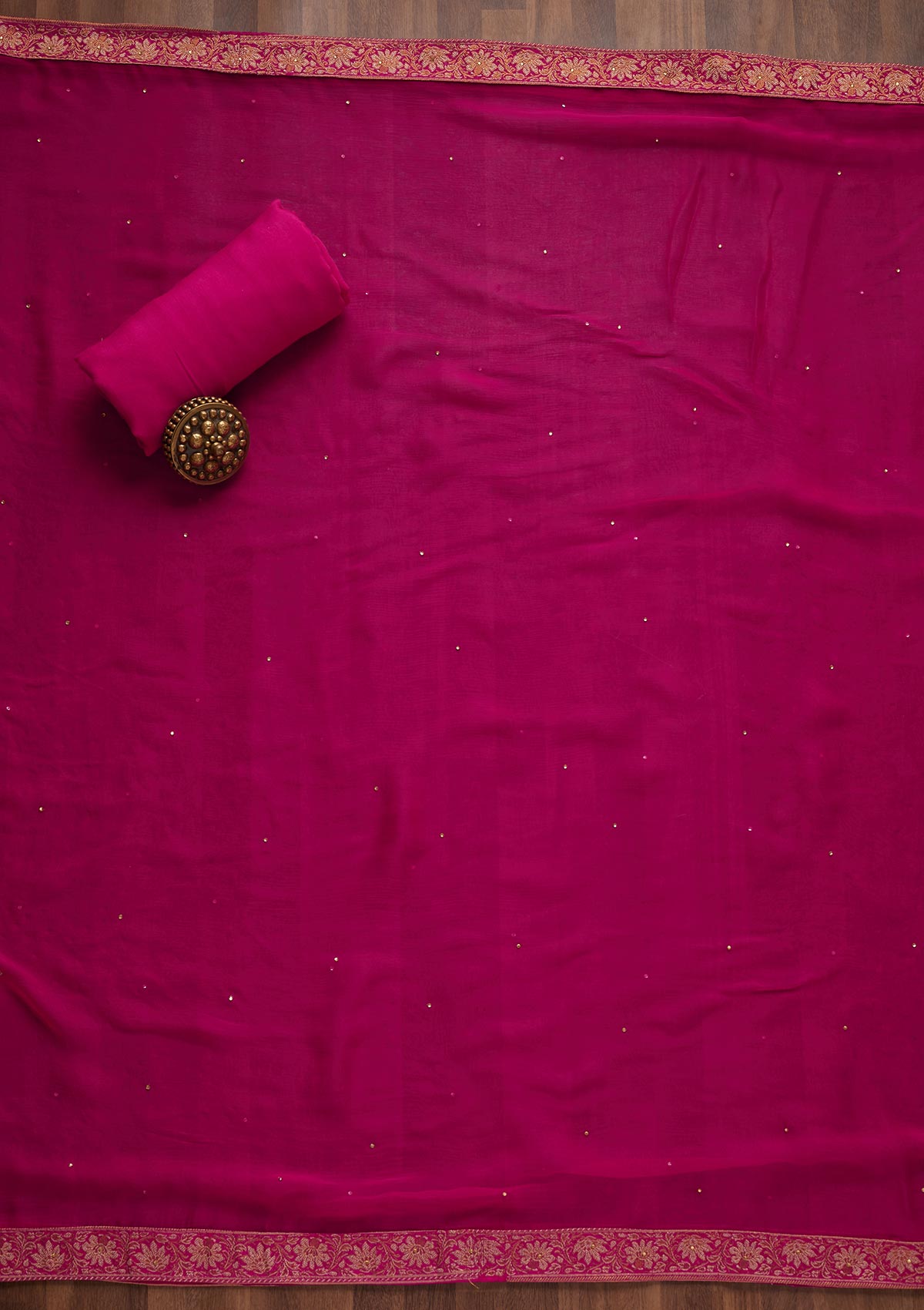 Rani Pink Zariwork Raw Silk Unstitched Salwar Suit - Koskii