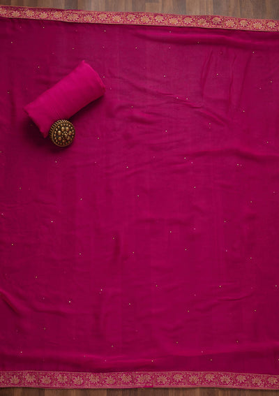 Rani Pink Zariwork Raw Silk Unstitched Salwar Suit - Koskii