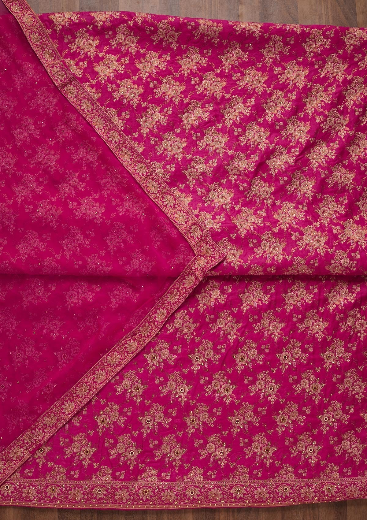 Rani Pink Zariwork Raw Silk Unstitched Salwar Suit - Koskii