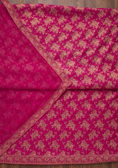 Rani Pink Zariwork Raw Silk Unstitched Salwar Suit - Koskii