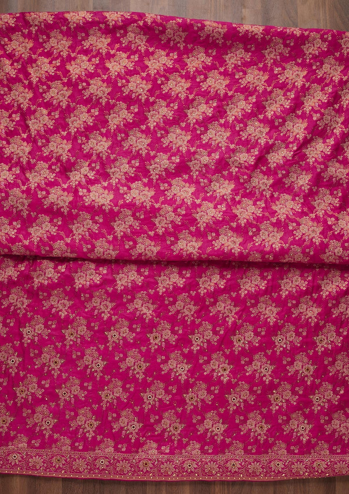 Rani Pink Zariwork Raw Silk Unstitched Salwar Suit - Koskii