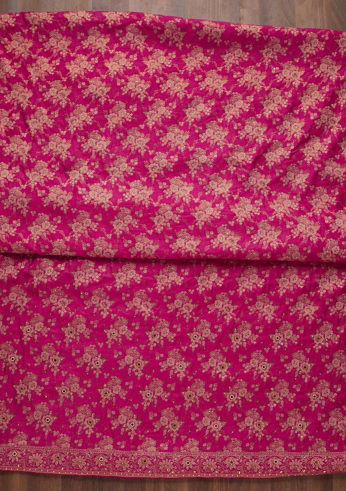Rani Pink Zariwork Raw Silk Unstitched Salwar Suit - Koskii