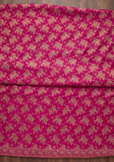 Rani Pink Zariwork Raw Silk Unstitched Salwar Suit - Koskii
