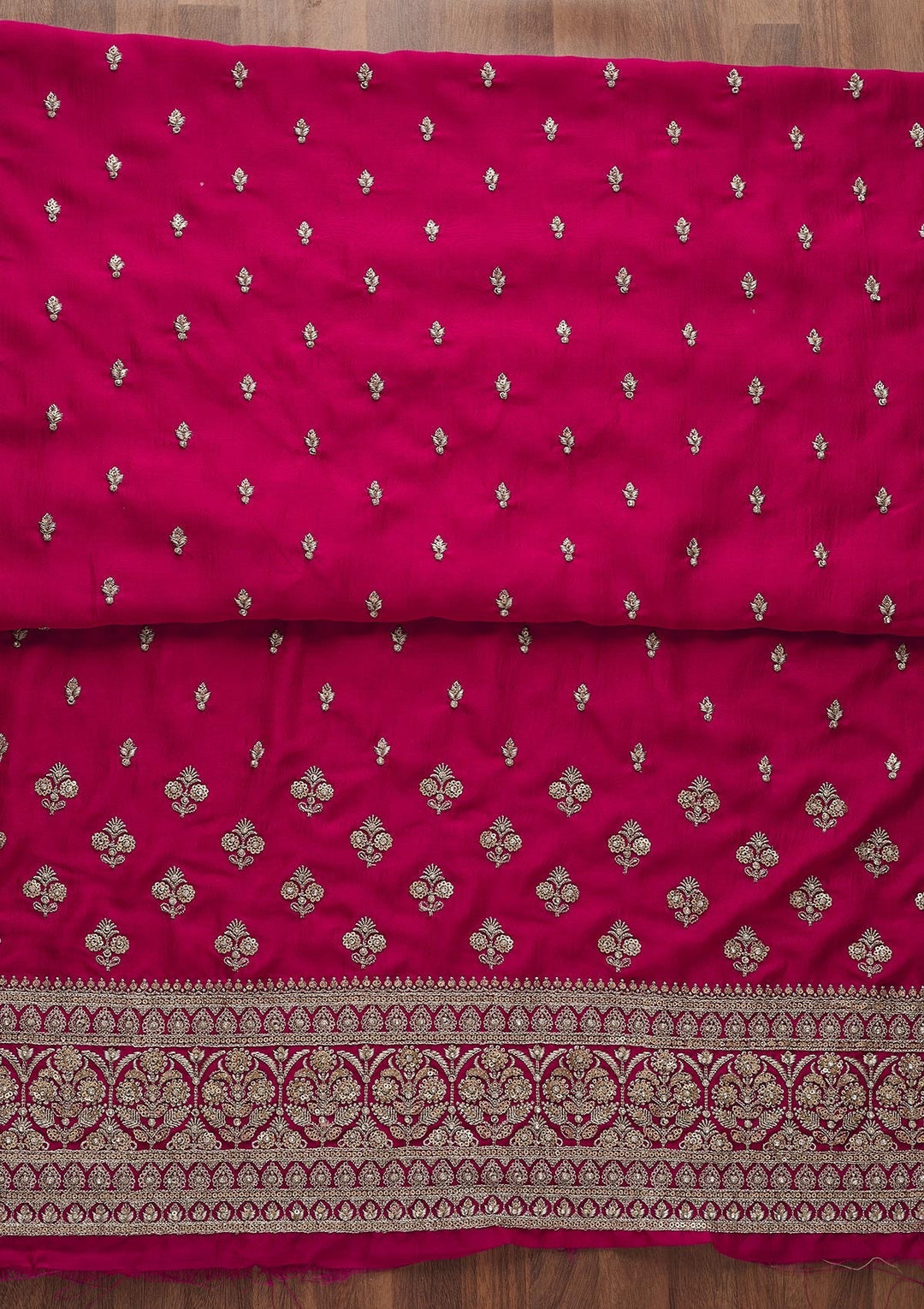Rani Pink Zariwork Raw Silk Unstitched Salwar Suit-Koskii