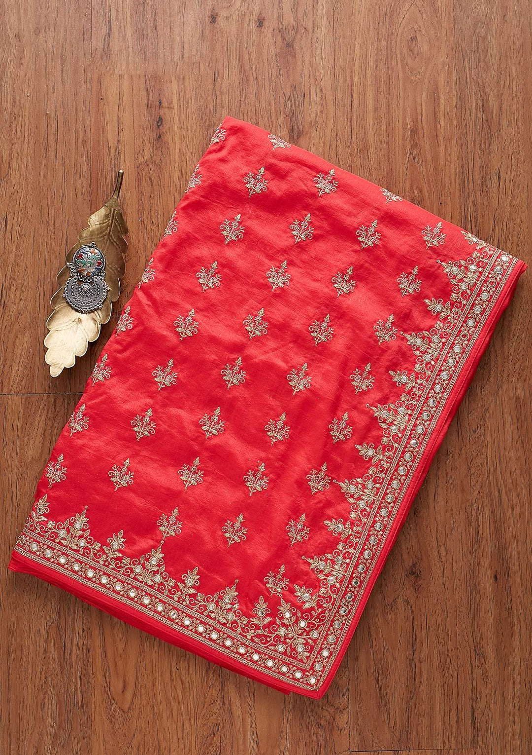 Rani Pink Zariwork Raw Silk Designer Saree - koskii
