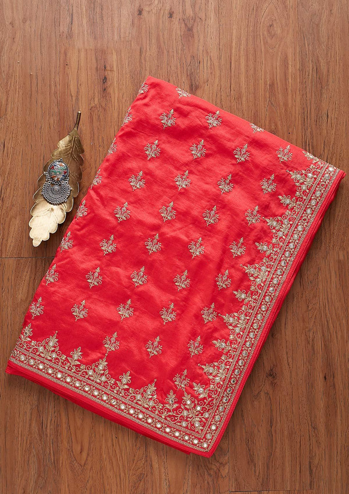 Rani Pink Zariwork Raw Silk Designer Saree - koskii