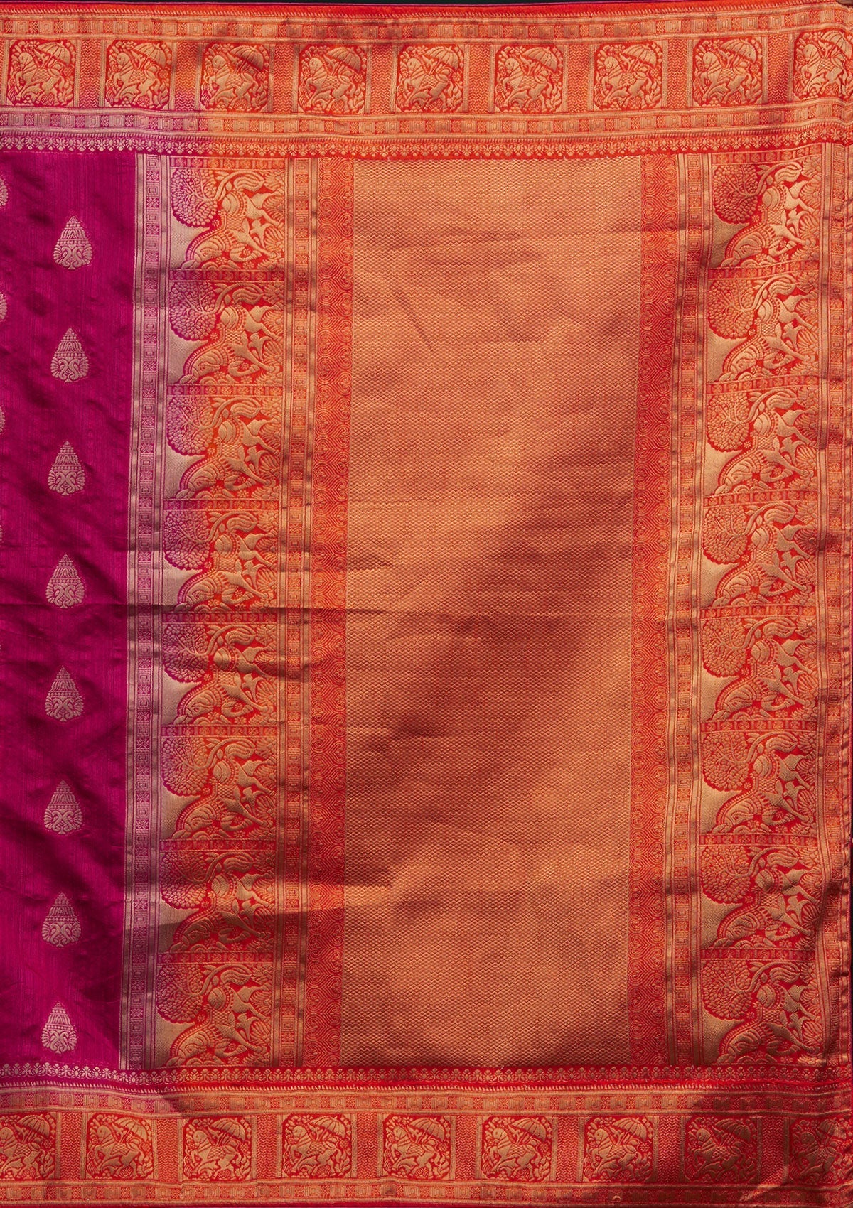 Rani Pink Zariwork Raw Silk Designer Saree - Koskii
