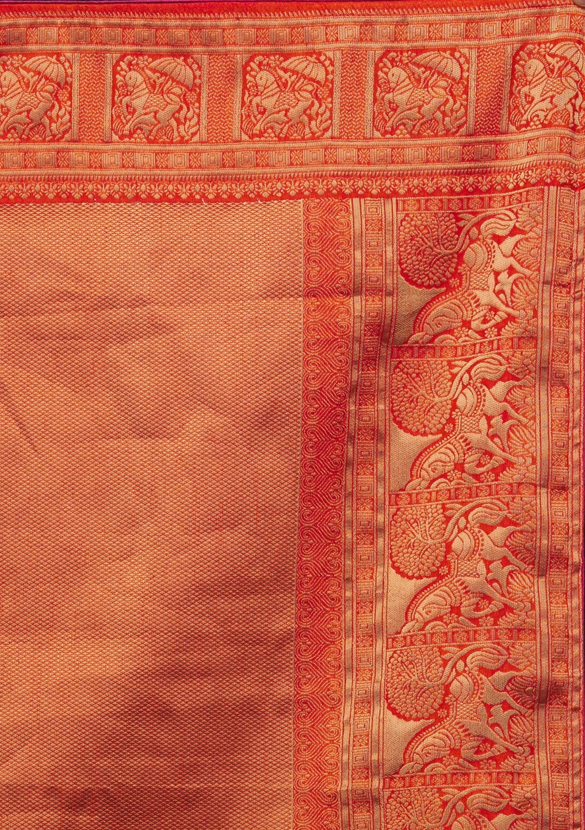 Rani Pink Zariwork Raw Silk Designer Saree - Koskii