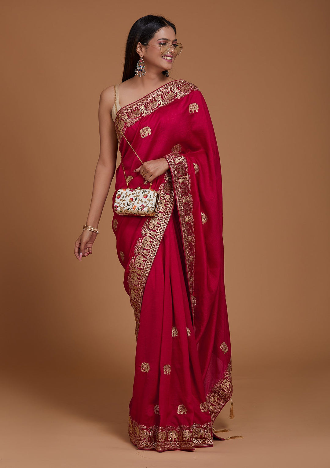 Rani Pink Zariwork Raw Silk Saree - Koskii